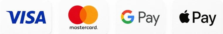 Visa · Mastercard · Google Pay · Apple Pay
